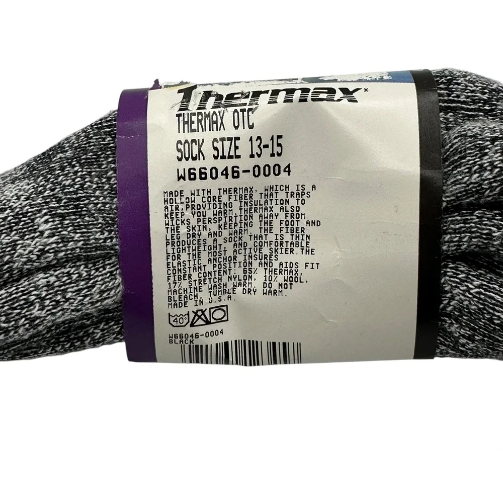 Thermax Skiing Thermal OTC Socks Size 13-15 Black Gray‎ Over the Calf NWT NEW